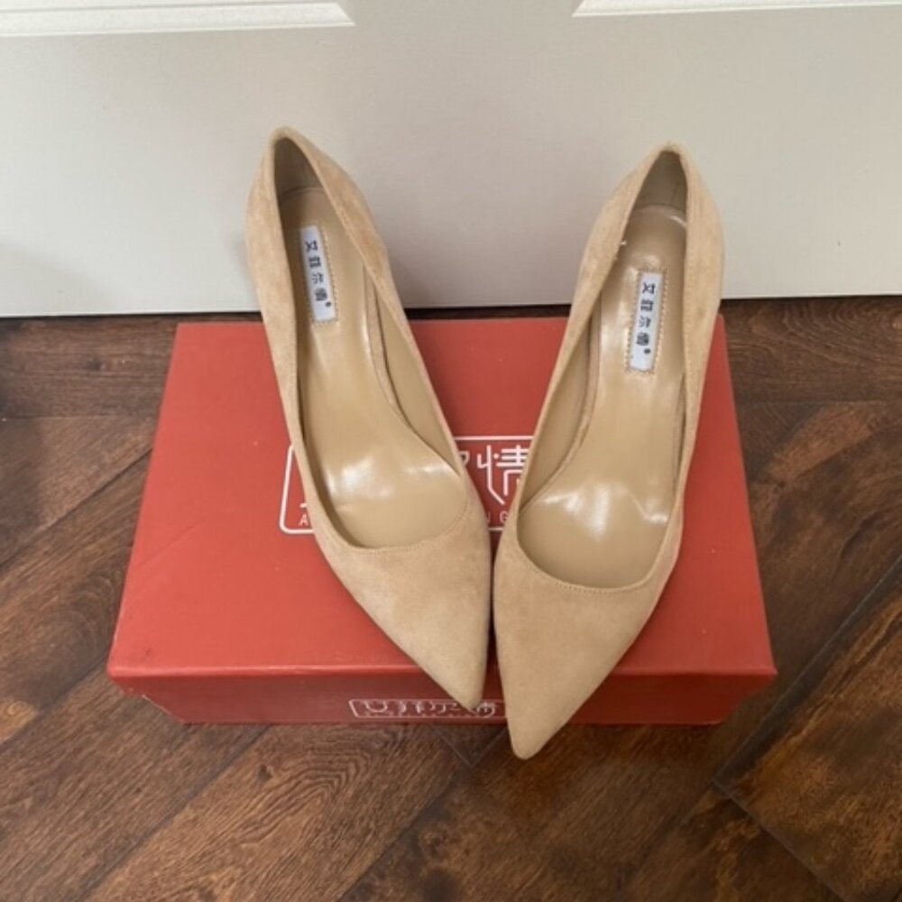 New Beige Classic Suede Pointed Toe Pumps High Heels shoe Size 5